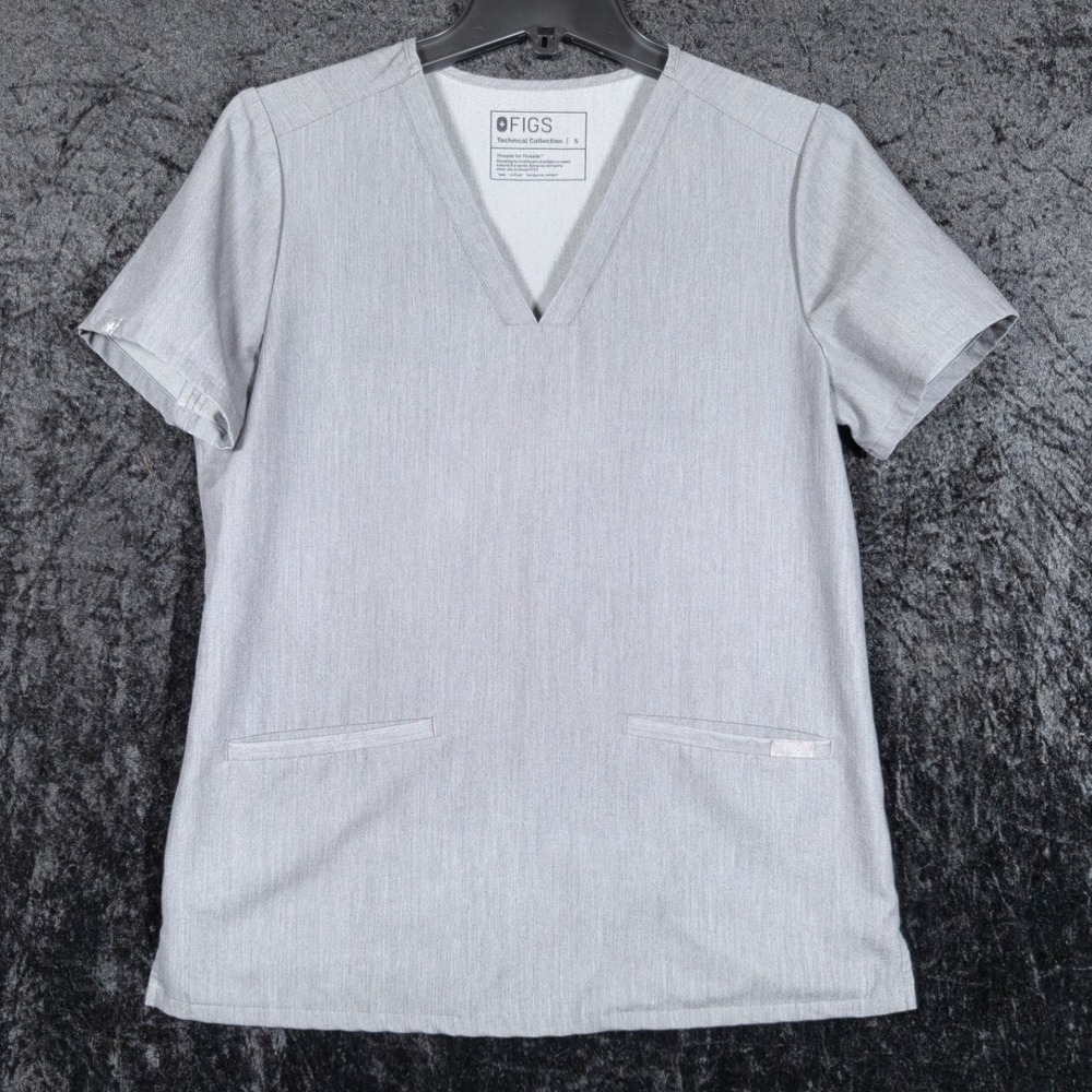 FIGS Technical Collection V-Neck Scrub Top Heather Grey FW1100 Womens Small